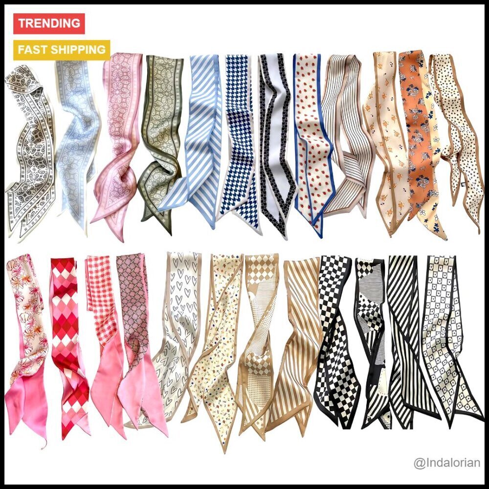 Silk-Like Fashion Scarves Set Multifunctional Hair Neck Bag Accessories Chic